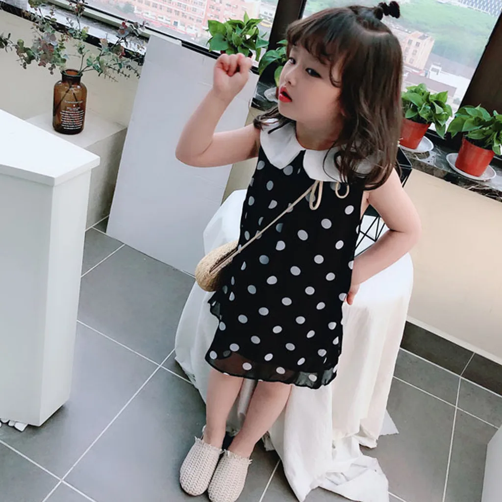 SAGACE/милое летнее платье принцессы в горошек с воротником Питер Пэн для маленьких
