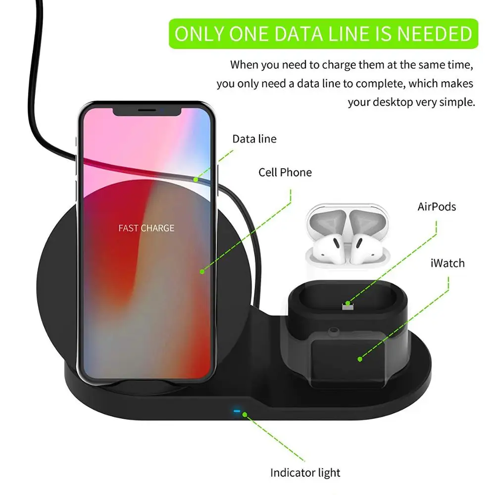 Беспроводное зарядное устройство 3 в 1 Беспроводная зарядка подставка для iphone apple
