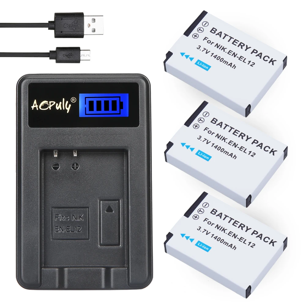 

3x bateria EN EL12 EN-EL12 Battery + Charger for Nikon Coolpix S9700 S9500 S9400 S9300 S9100 S8200 S8100 S8000 S6300 S6200 S6150