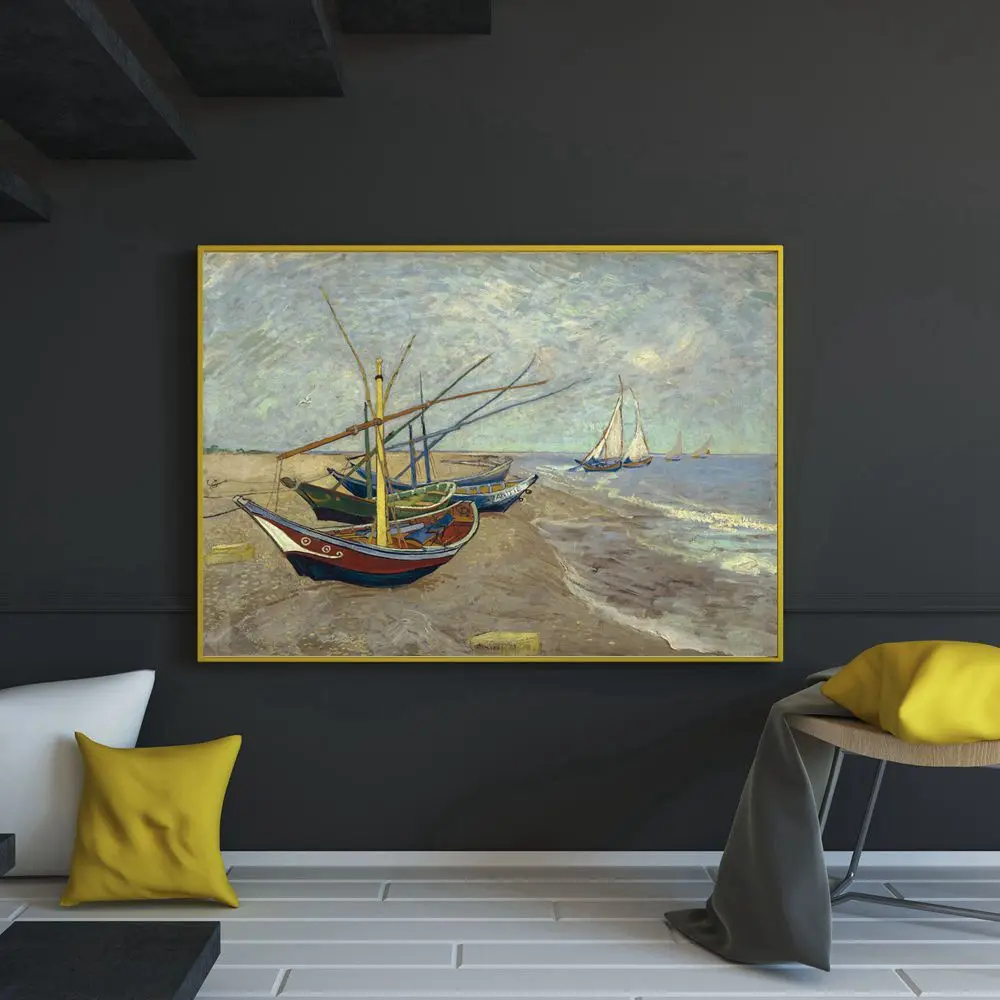 Известный художник Ван Гог рыбацких лодок на Святой Марии пляжное масло Paintng