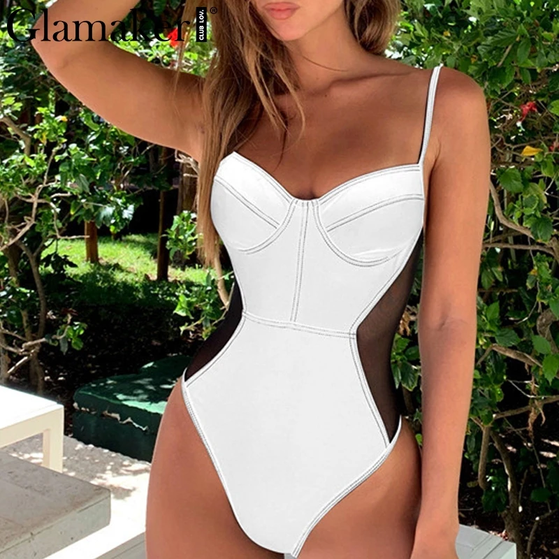 Glamaker неоновые сетчатые фотосексуальные пляжные боди Цельный купальник женский