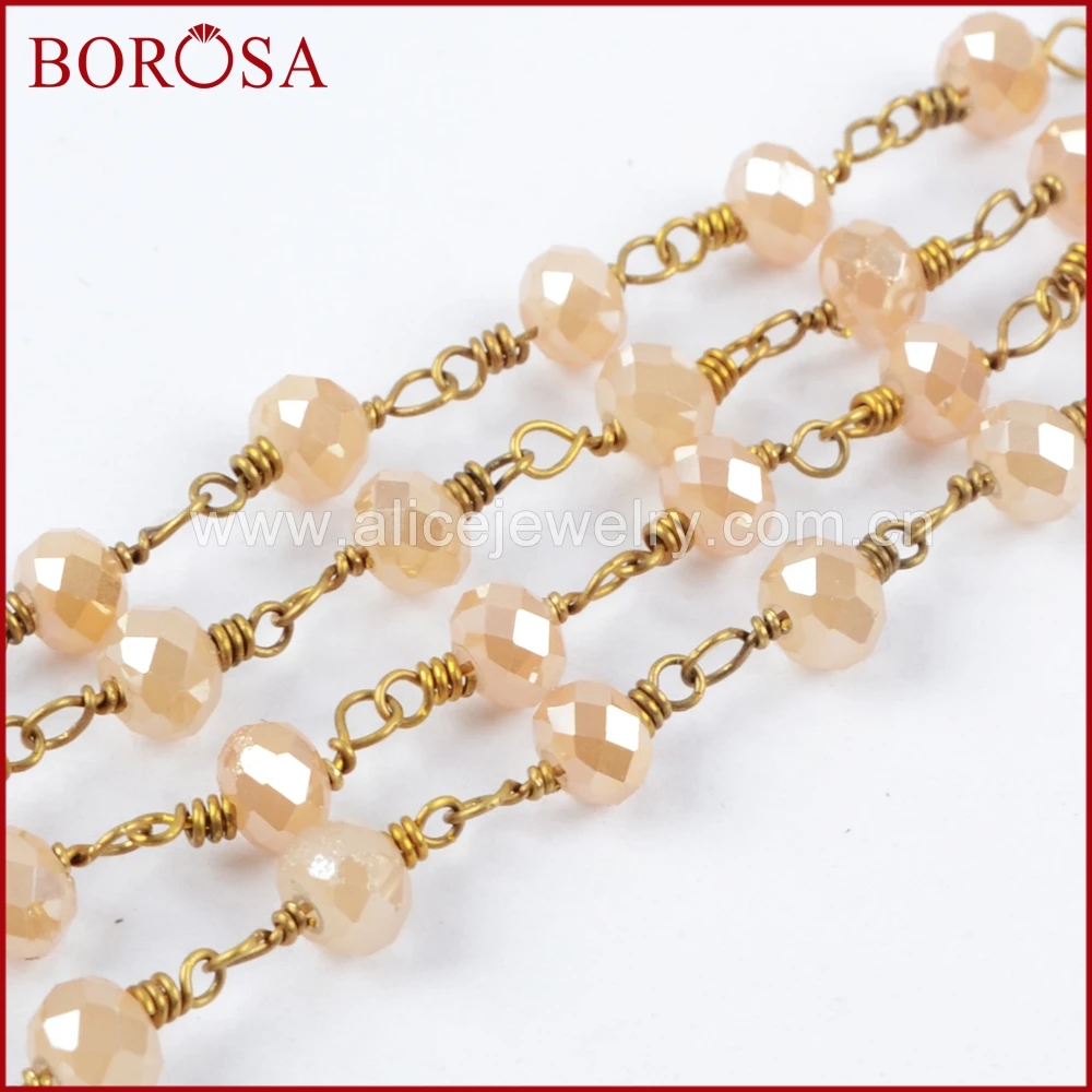 Цепочка Из Бисера BOROSA ограненная золотого или серебряного цвета с кристаллом