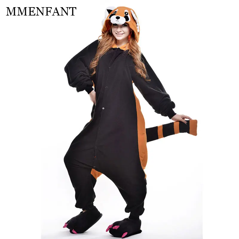 Мультфильм животных костюм енот Комбинезоны пижамы пару Одежда унисекс partydress
