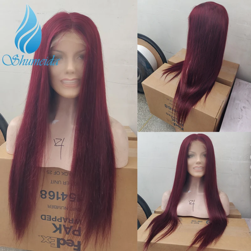 SHUMEIDA 13x3 парики из натуральных волос на кружеве 99J прямые парики на кружеве для черных женщин бразильские волосы remy бесклеевой парик Детские волосы