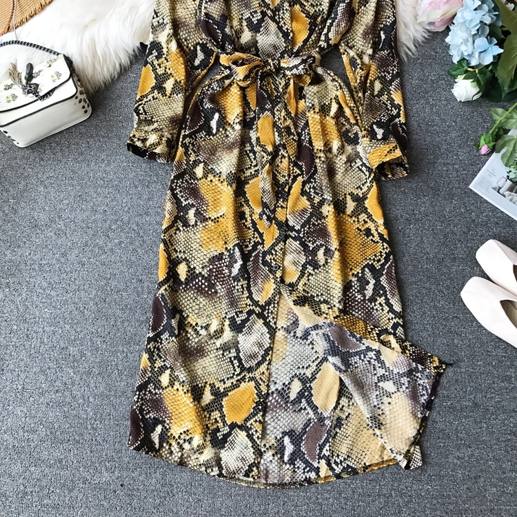 Женское платье трапеция со змеиным принтом повседневное свободное рубашка с