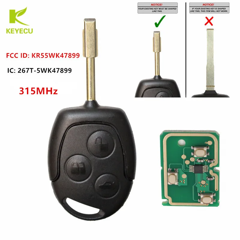 KEYECU Замена дистанционный ключ-брелок от машины передатчик 315 МГц 4D60/4D63 чип для Ford Transit подключения 2010-2013 FCC: KR55WK47899