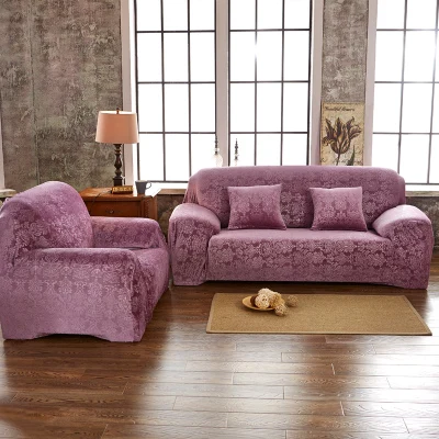 light purple Чехол для дивана с рельефным принтом из плотного бархата и эластичной ткани в европейском стиле, удобный мягкий чехол для дивана - Цвет: light purple