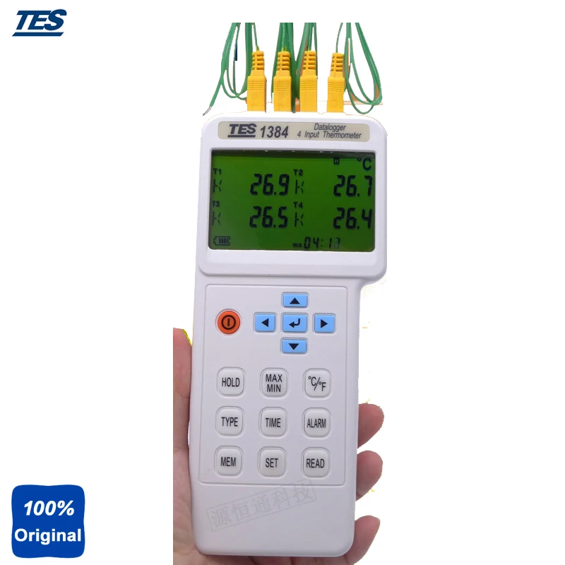 USB 4 канальный Входной термометр термопары K J E T R S N L U B C типы с датчиком TES1384|thermometer