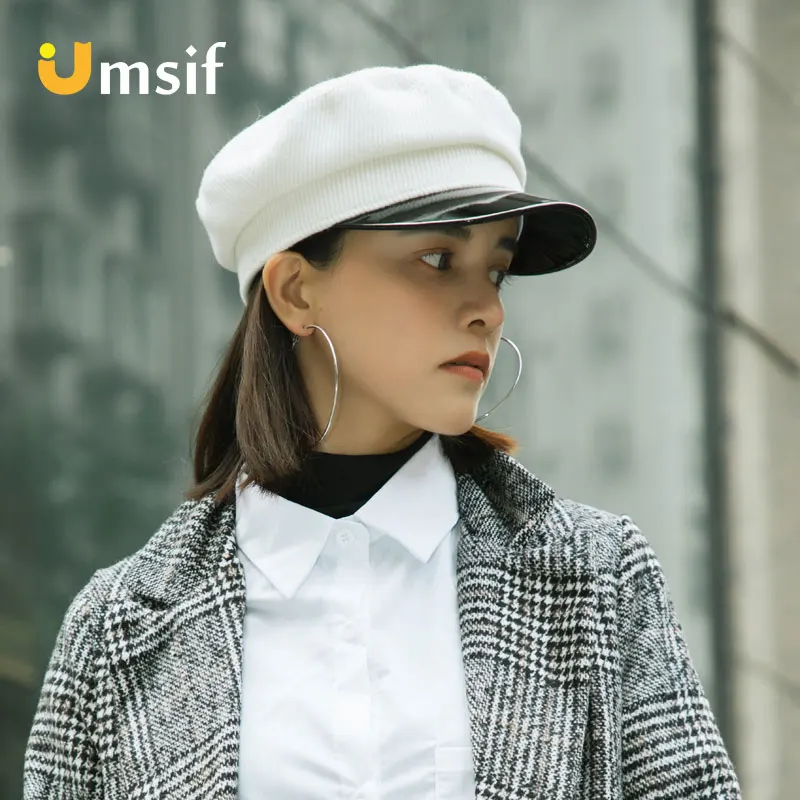 Women's Solid Color Classic French Style Wool Knitted Beret Beanies Hat Women Leather Newsboy Hats Vintage Wide Brim Berets Caps |