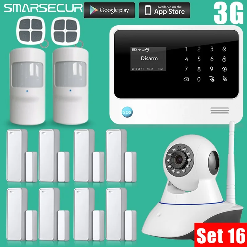Smarsecur G90Bplus Беспроводная GSM сигнализация Android IOS приложение управление wifi GSM сигнализация сенсор комплект английский, русский, испанский голос - Цвет: SET 16