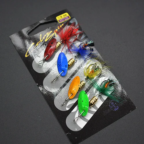 ZZ 4pc 5g Metal Bait Spinner kit Feather Outdoor Fishing Accessories Pesca Wobbler Tackle Tools Lure Set Lures Swimbait | Спорт и
