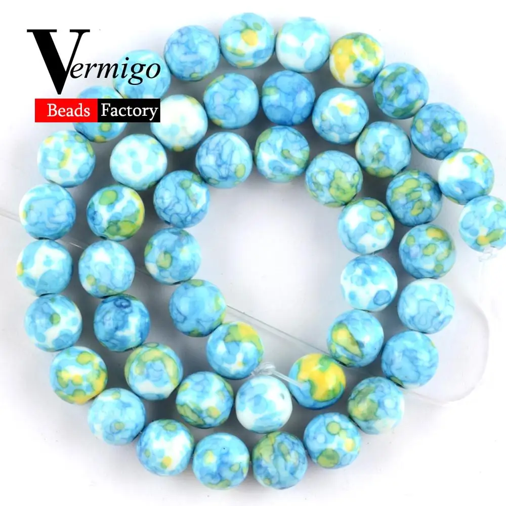 Natural Blue Green Rain Flower Stone Spacer Loose Beads For Jewelry Making 4mm-10mm Round DIY Necklace Bracelet 15&quot | Украшения и