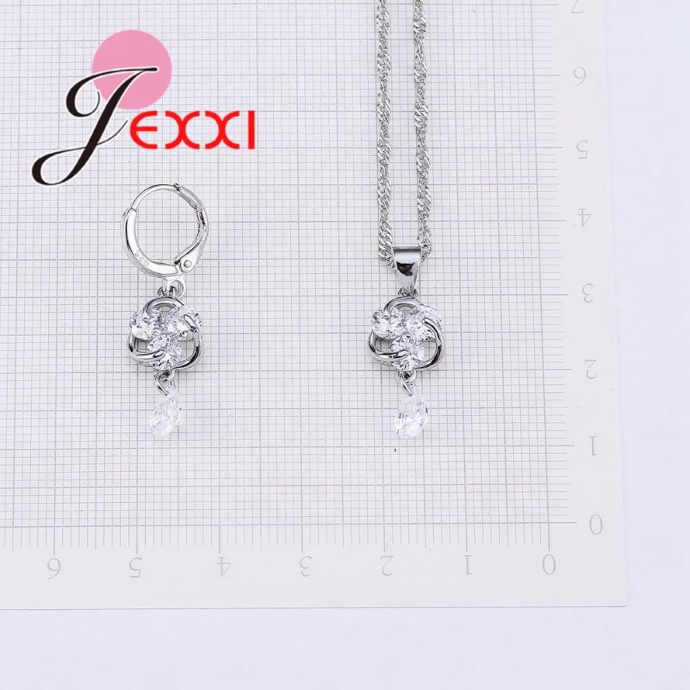 

Fashion Wedding Party Jewelry Sets For Girls Woman Engagement 925 Sterling Silver Pendants Necklaces And Earrings Set Gift