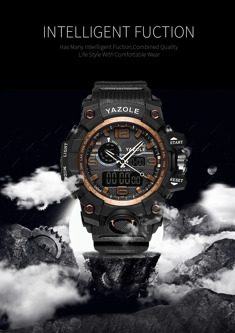 YAZOLE Топ бренд спортивные часы многофункциональные Мужские часы Мужские кварцевые ударные цифровые военные часы relogio masculino