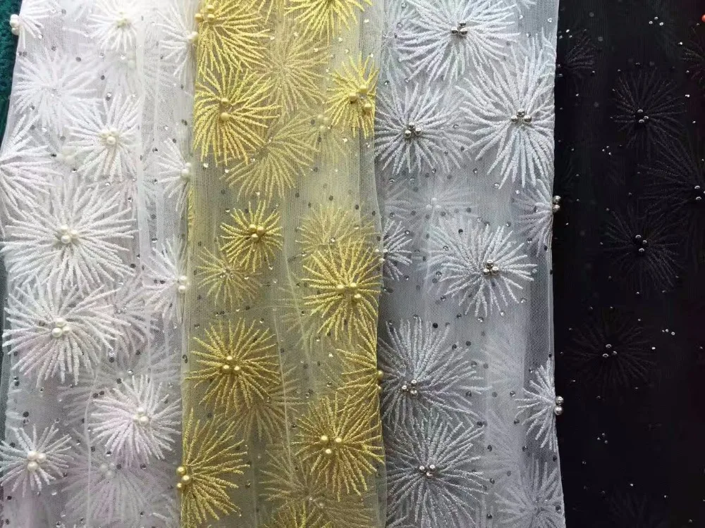 Африканская кружевная ткань новое Золотое вышитое бисером кружево высокое