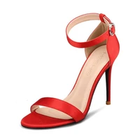 silk red black sandals solid thin heels open toe women sandals office buckle strap summer high heels sexy shoes h0042