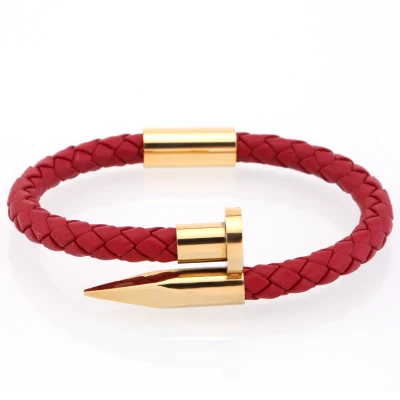 Red leather gold Mcllroy, черный браслет из натуральной кожи, мужской браслет ручной работы, золотой браслет из нержавеющей стали, мужское модное ювелирное изделие, pulseira masculina - Окраска металла: Red leather gold