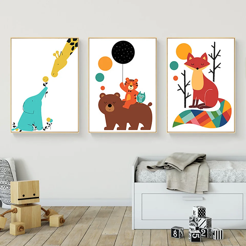 Принты для домашнего декора картина Nordic мультфильм животных изображение Wall Art