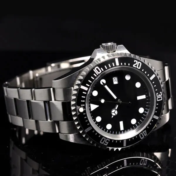 Без логотипа 42 мм Parnis черный стерильный циферблат светящиеся отметки SEA Homage