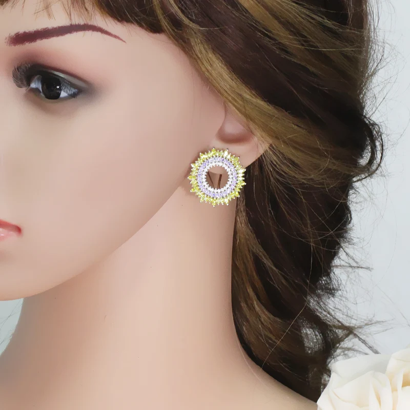 CWWZircons Fashion Marquise Cut Yellow And Purple CZ Zirconia Stones Round Big Easy Stud Earrings for Women Jewelry CZ043 | Украшения и