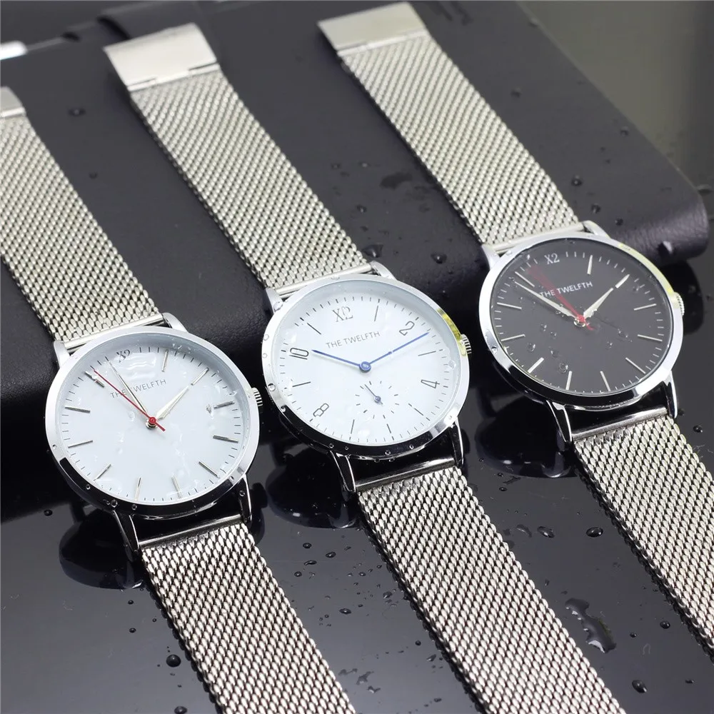 

Sports Watches 2016 Men's Stainless Steel Waterproof Quartz Watch Simple Blue Needle X2 THE TWELFTH Brand Montre Homme Horloge