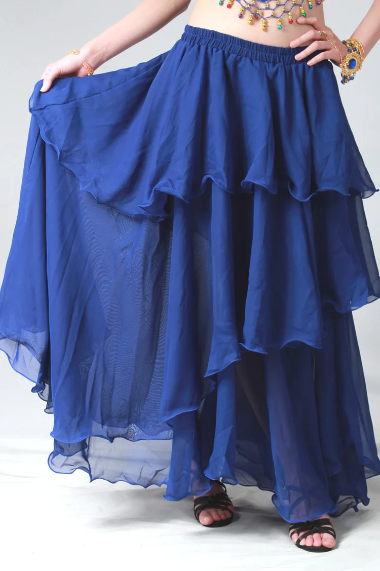 3 слоя индийские костюмы для женщин Танец живота одежда плиссированная юбка с