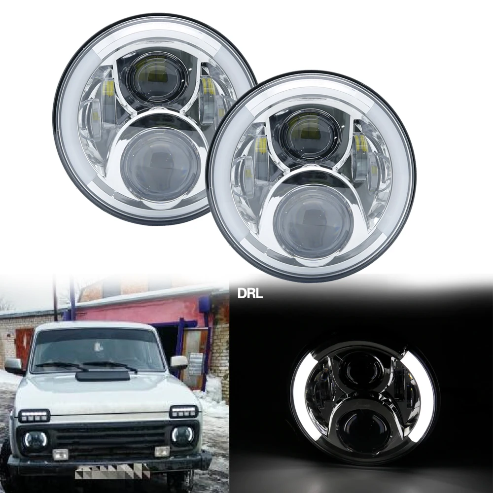7 дюймов светодиодный налобный фонарь с Halo Ring Amber поворотник для lada niva 4x4 suzuki samurai " светодиодный DRL Halo Фары для ваз 2101