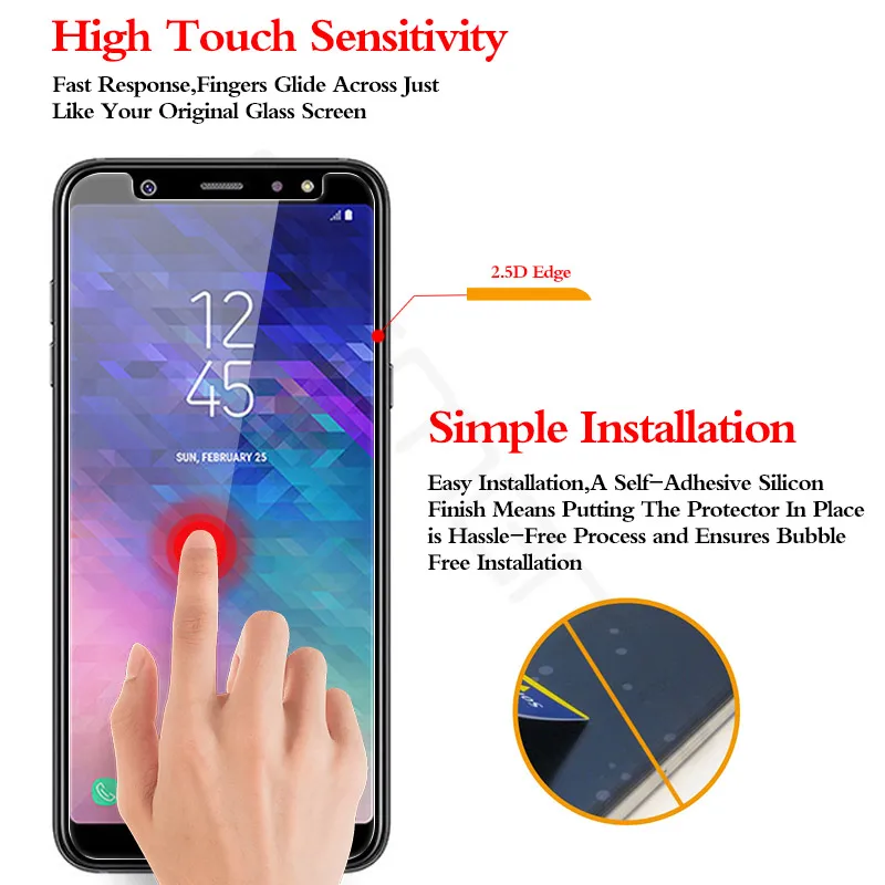 Для Samsung Galaxy A6 2018 закаленное стекло 9H 2.5D защитная пленка Взрывозащищенная для A6Plus