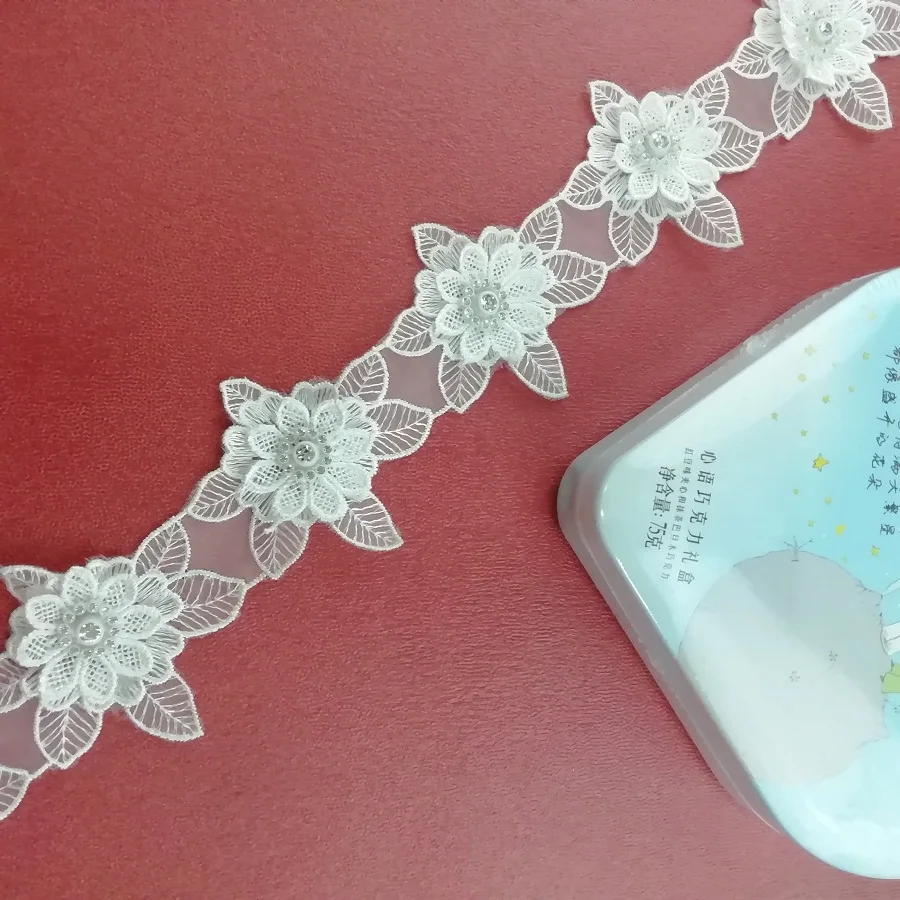 Растворимая 3D Алмазная Цветочная вышивка аппликация с кружевной отделкой