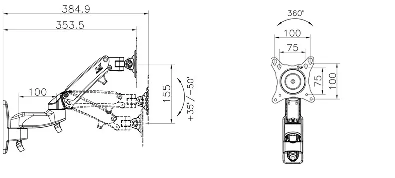 NB F150 2-7 кг 100x100 soporte монитор настенный экран алюминиевый хороший газовый пружинный воздушный пресс 1"-27" ТВ настенный кронштейн держатель