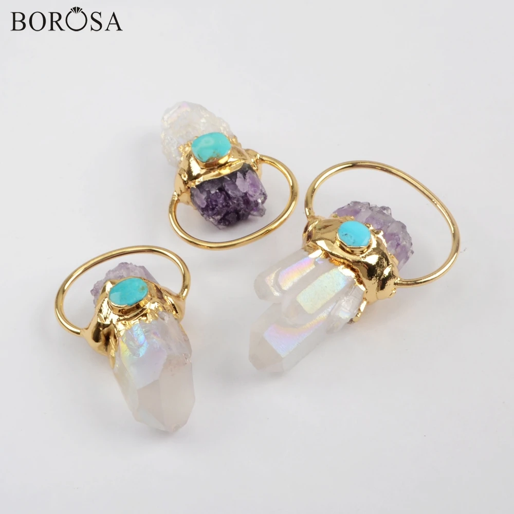 BOROSA 3 шт . Новый позолоченный белый AB Кристалл кварц точка с аметистами чипы и
