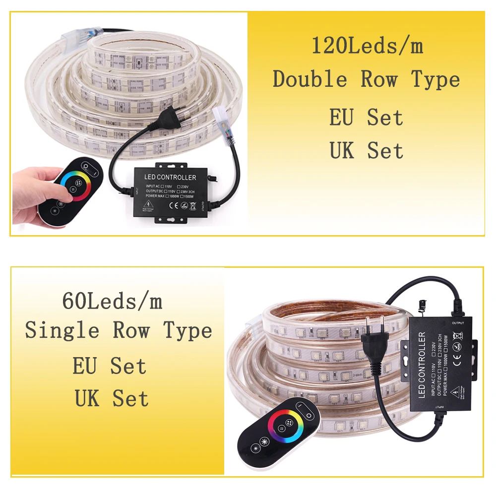 Светодиодная лента 220 В RGB SMD5050 60/120 светодиодов/м гибкая светодиодная с