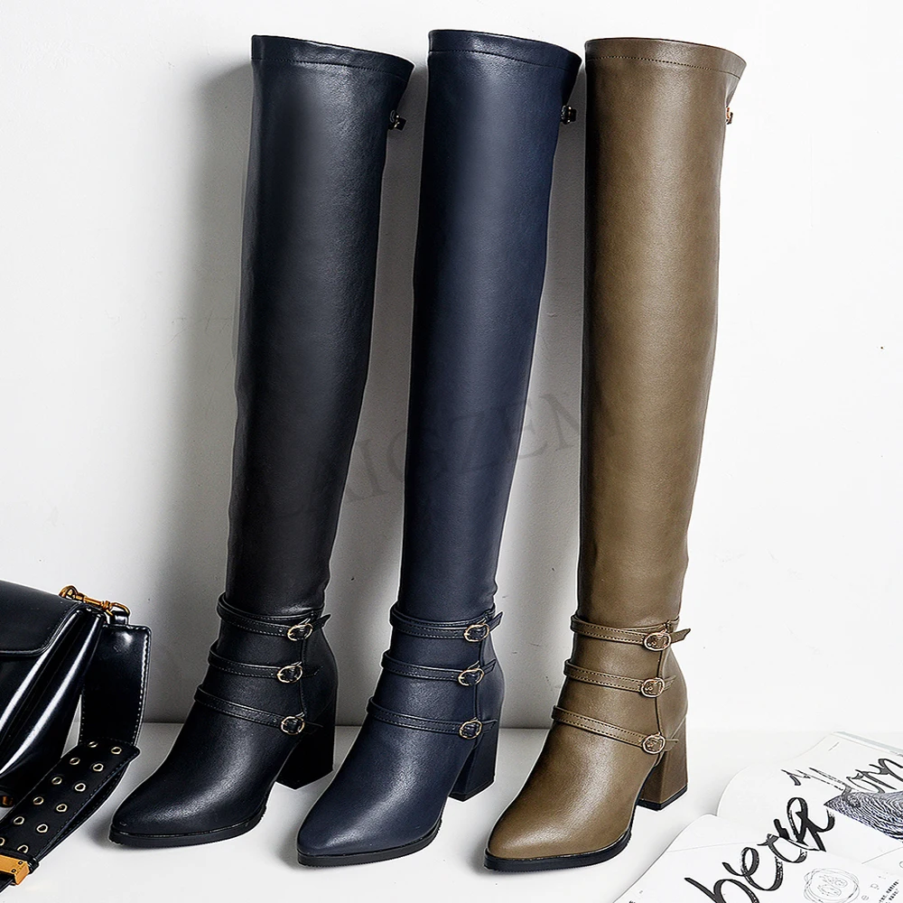 LAIGZEM Fashion Women Boots Thigh High Over Knee Chunky Heels Long Riding Shoes Woman Botines Mujer Large Size 33-43 | Обувь