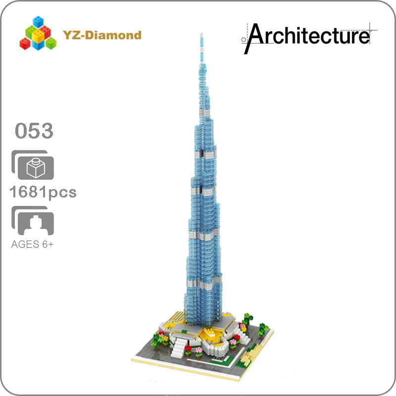 053 World Famous Architecture Burj Khalifa Tower 3D Model Mini Diamond Micro Building Blocks Bricks Assembly Toy Collection | Игрушки и