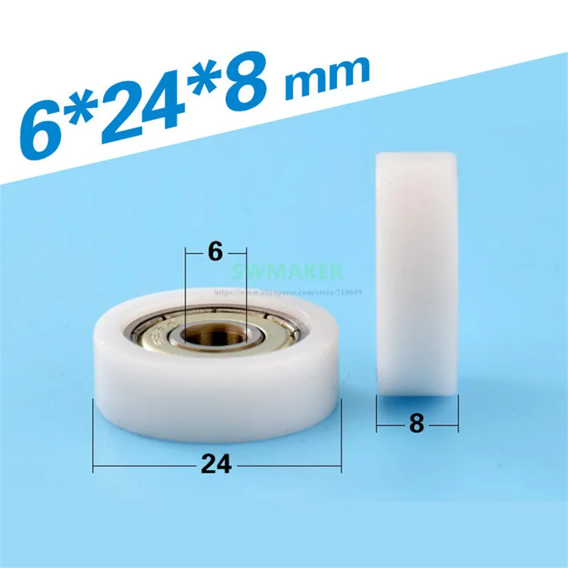 

10pcs 6*24*8mm 626ZZ bearing pulley, F type POM engineering plastic roller, nylon wheel for drawer/showcase/furniture