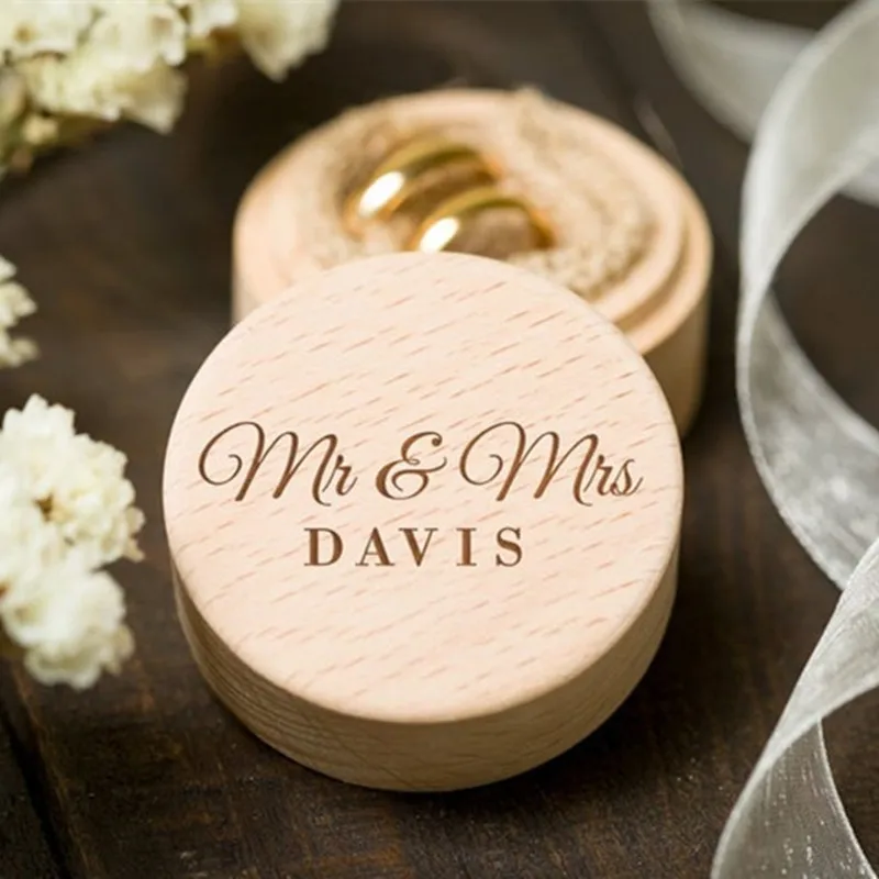 Mr & Mrs Custom Wedding Ring Box Personalized Ring Bearer Box Wooden Rustic Country Wedding Decoation