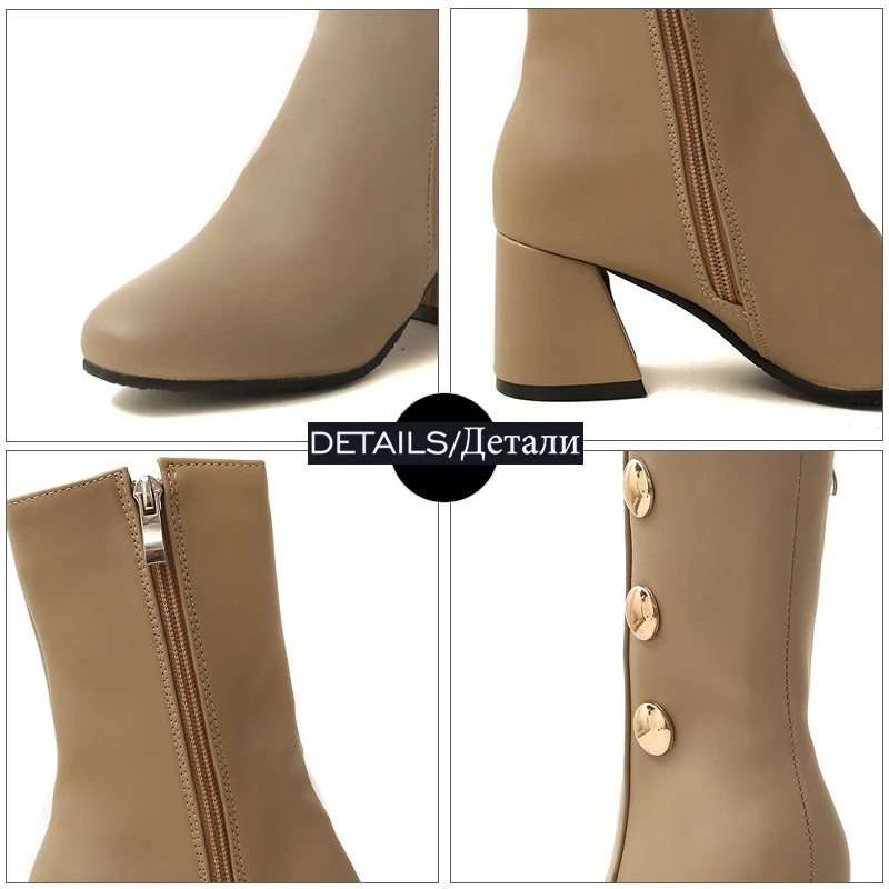 JK Thick High Heels Women Ankle Boots Round Toe Zip Footwear Rivet Female Boot Shoes Woman Winter 2018 Plus Size 46 | Обувь