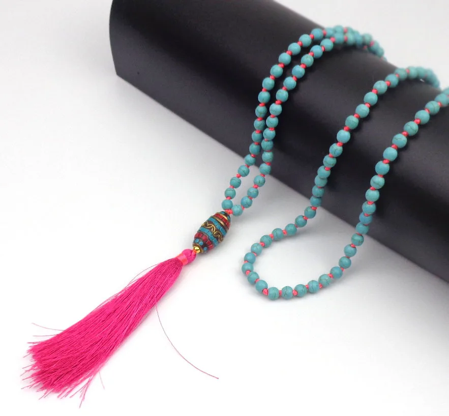 Длинное ожерелье из натурального камня с бусинами классическое непальское ретро