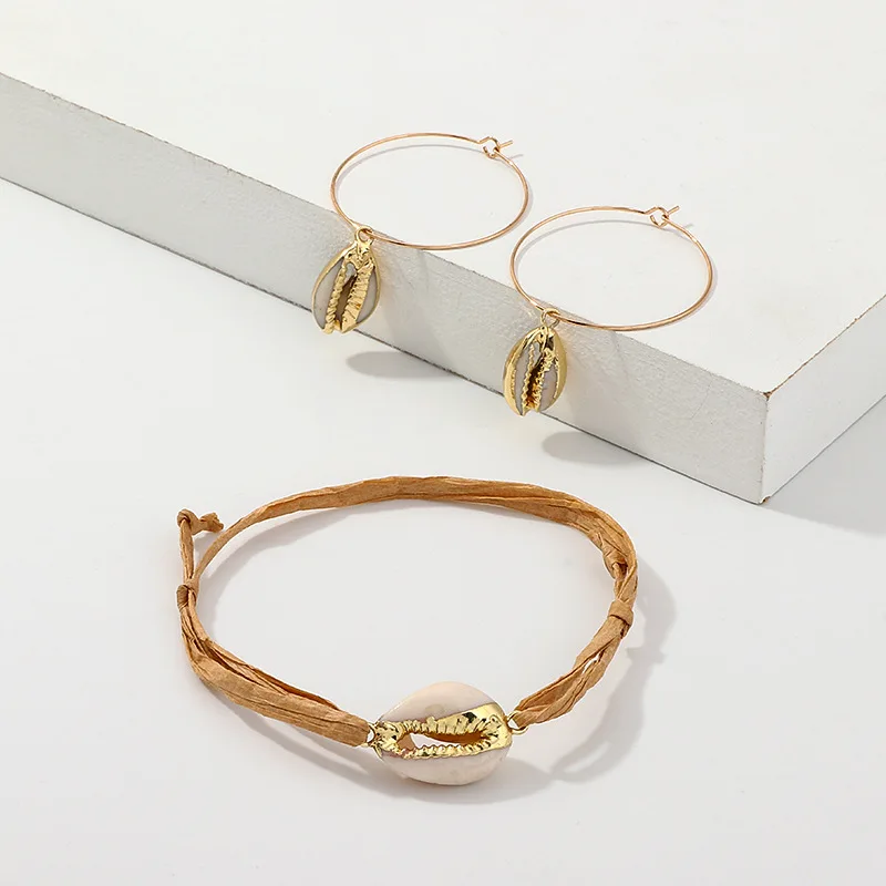Браслет в виде ракушек Cowrie femme Регулируемый рафия Бохо дружба золотые настоящие