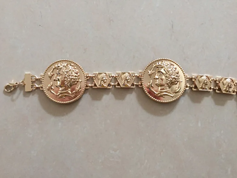 Fashion Catwalk decorative wild skirt metal girdle chain belt for women Golden coin dolphins portrait metal waist belts
