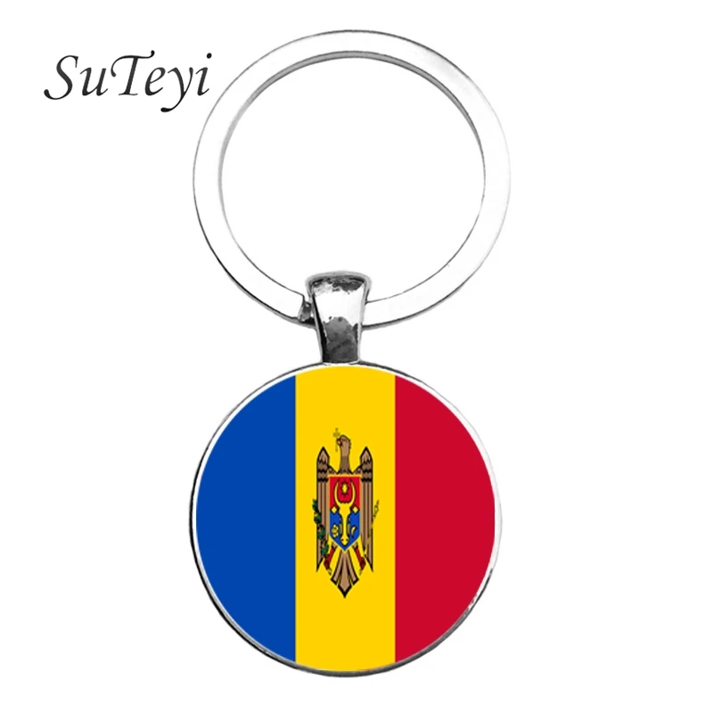 SUTEYI стильный, посеребренный брелок для ключей «флаг», женская сумочка брелок, ювелирный Круглый купол стеклянный брелок