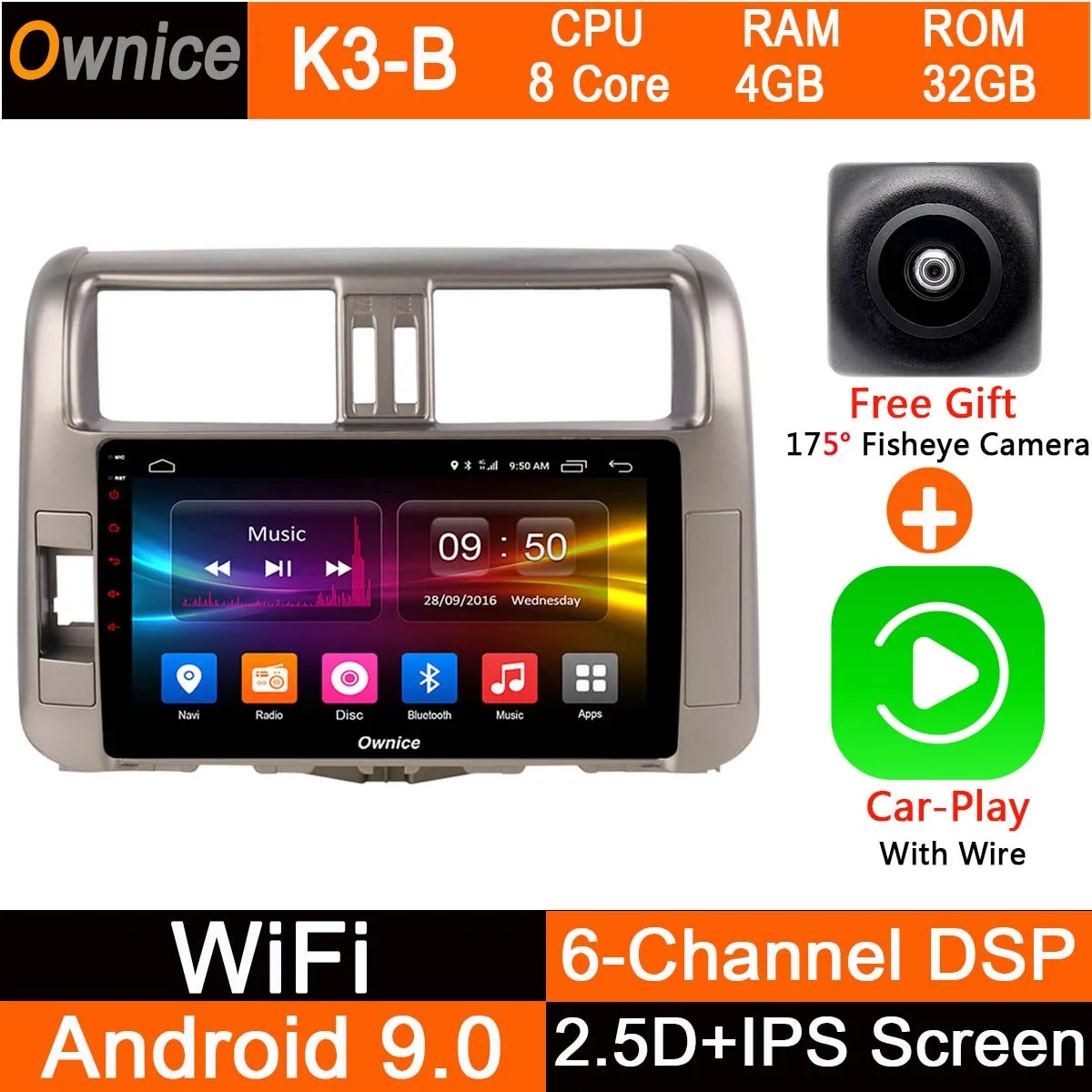 8 ядерный Android 9,0 " ips 4G ram+ 32G rom автомобильный Радио плеер gps для Toyota Prado 150 Land Cruiser 2010 2011 2012 2013 DSP CarPlay - Цвет: K3-B-CarPlay