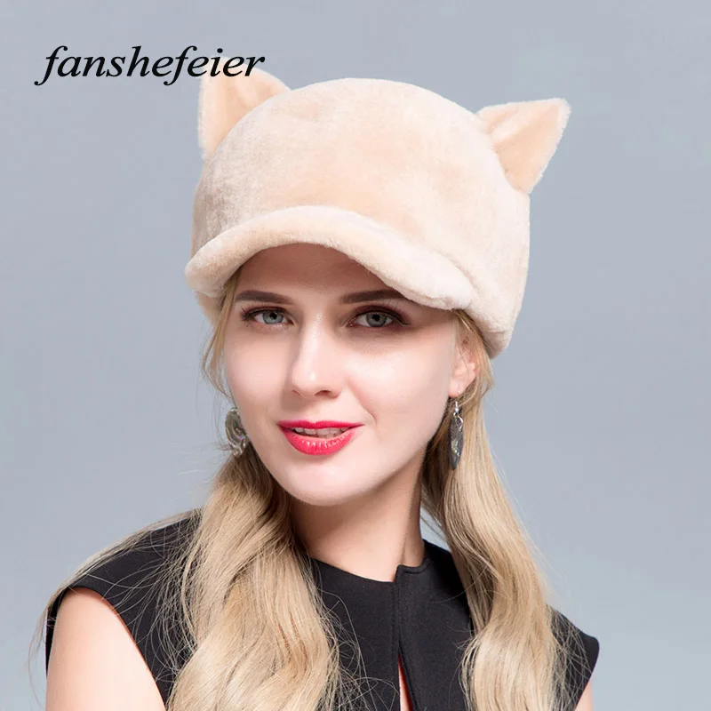 Fanshefeier Новая женская шапка с овечьей шерстью, курс бейсбольная кепка для верховой езды Кепка действительно с лисьими ушками декоративная Кепка - Цвет: colour06