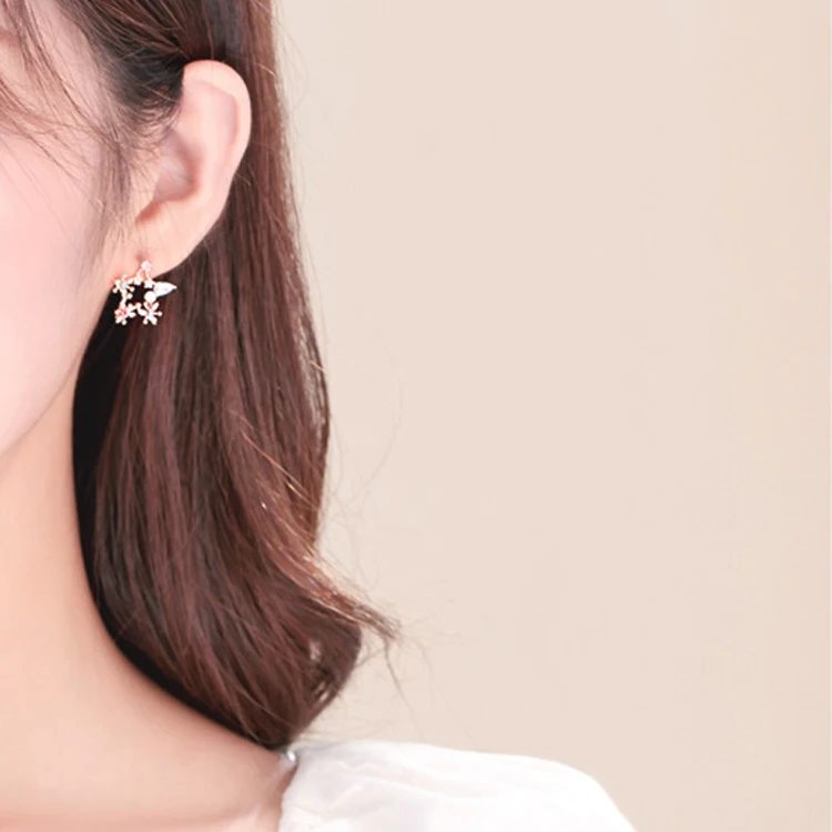 MENGQIAO 2019 New Korean Japan Ear Accessories Rhinestone Personality Moon Star Stud Earrings For Women Small Boucle D'oreille |