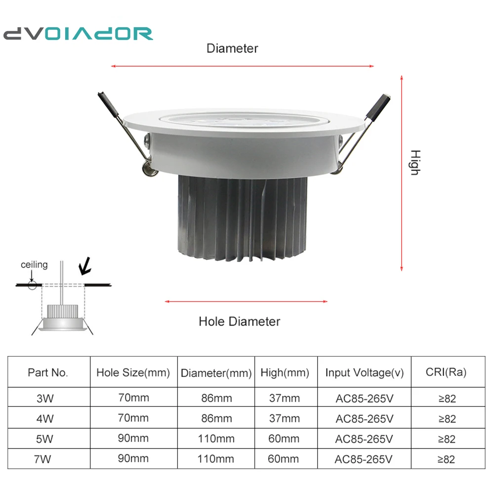 DVOLADOR-AC85V-265V regulable de 7W/5W/4W/3W, foco LED blanco cálido/blanco, foco empotrado de techo Cree, accesorio de iluminación para el hogar