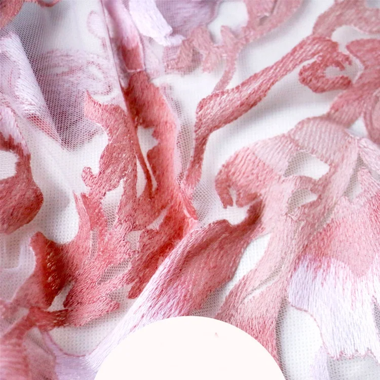 Градиент молочного шелка ткань белый розовый вышитые свадебные платья модные