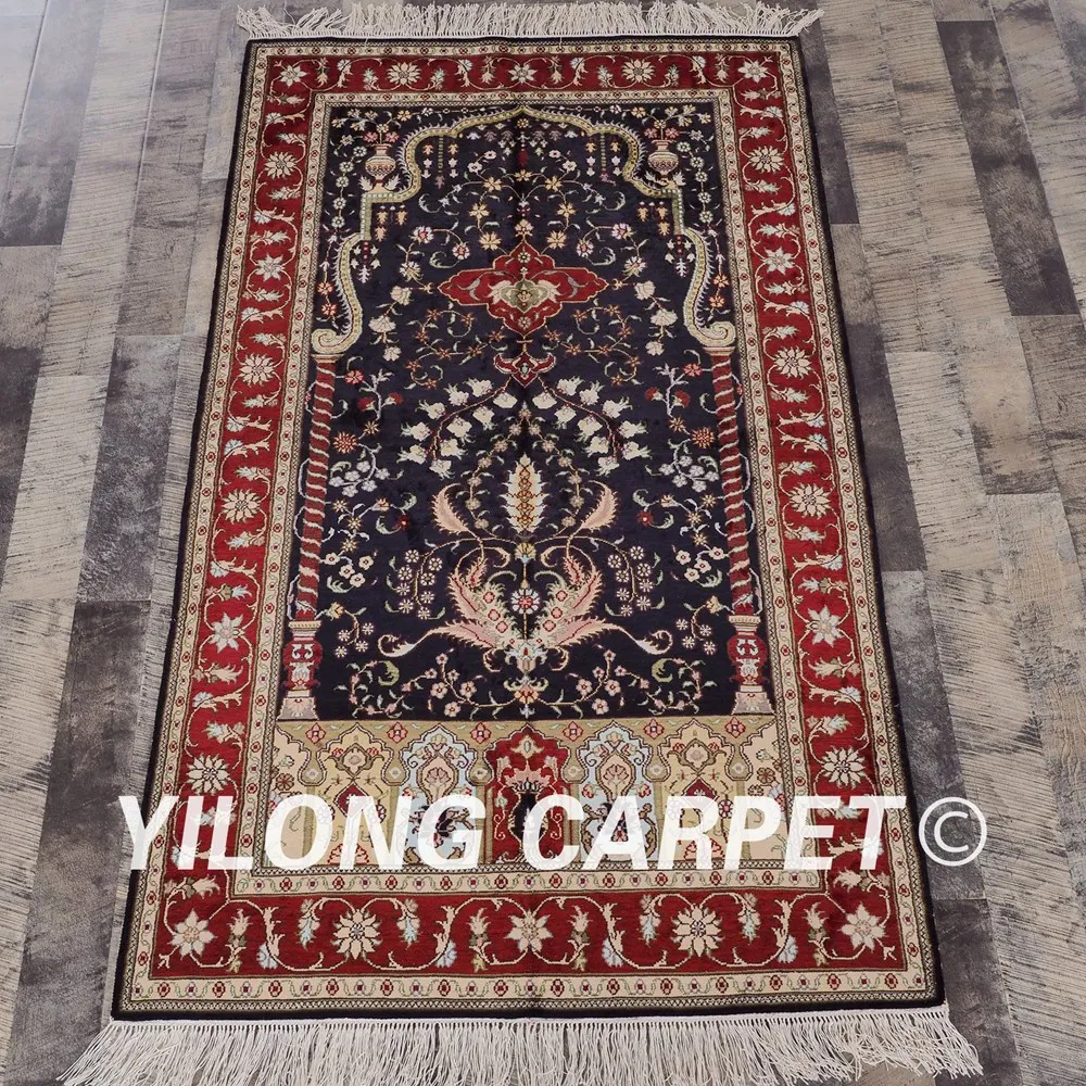 YILONG 3 'x 5' Восточный домашний ковер ручной работы Шелковый Синий персидский