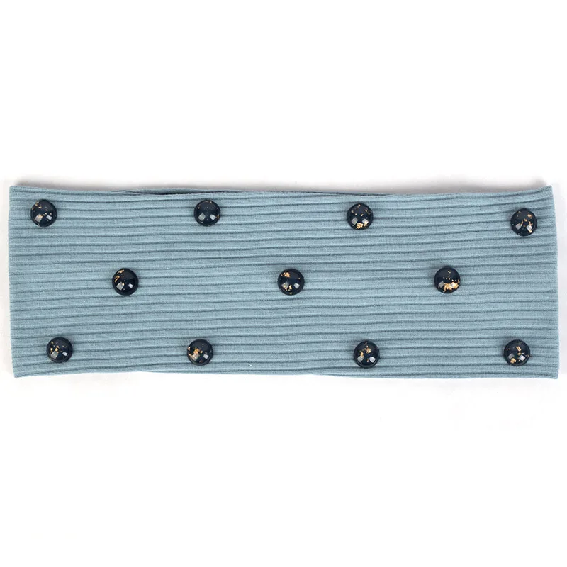 Blue Gray Модные женские повседневные ребристые эластичные повязки на голову Золотые Фольга аксессуары из стразов полосатые плоские повязки для волос для женщин тюрбан из хлопка - Цвет: Blue Gray