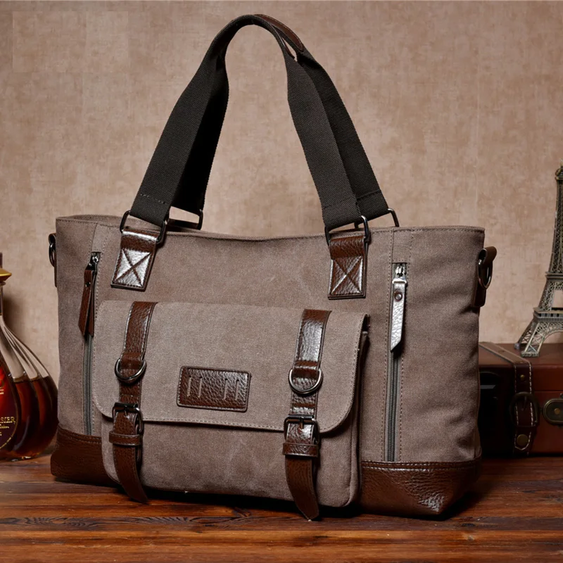 MANJIANGHONG Men's Canvas Bag Cross-Section Business Square Bag Large-Capacity Casual Shoulder Messenger Bag