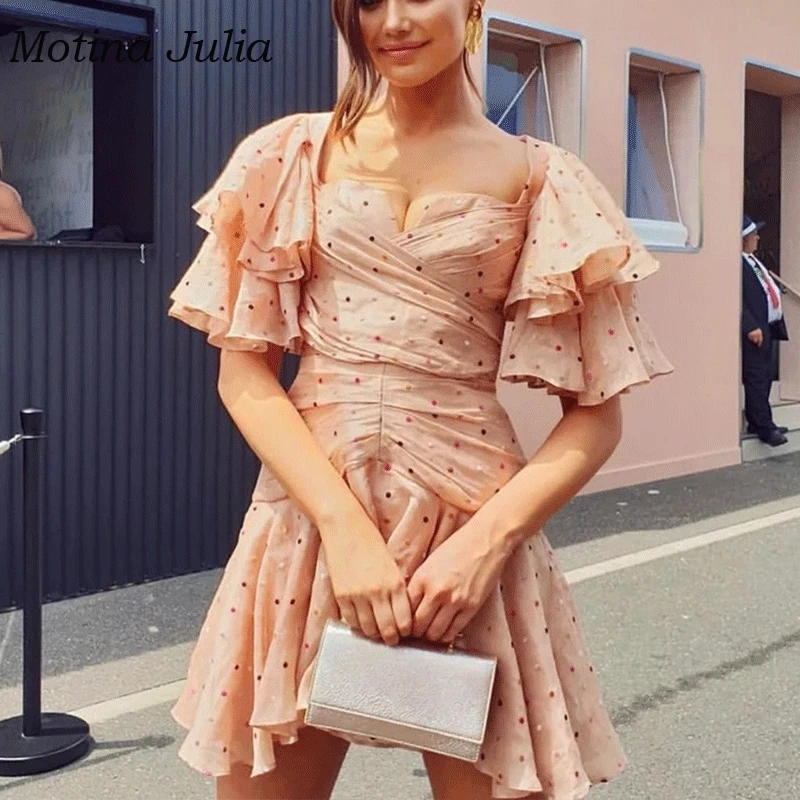 Motina Julia 2019 сексуальное вечернее платье в горошек с принтом женское мини летнее